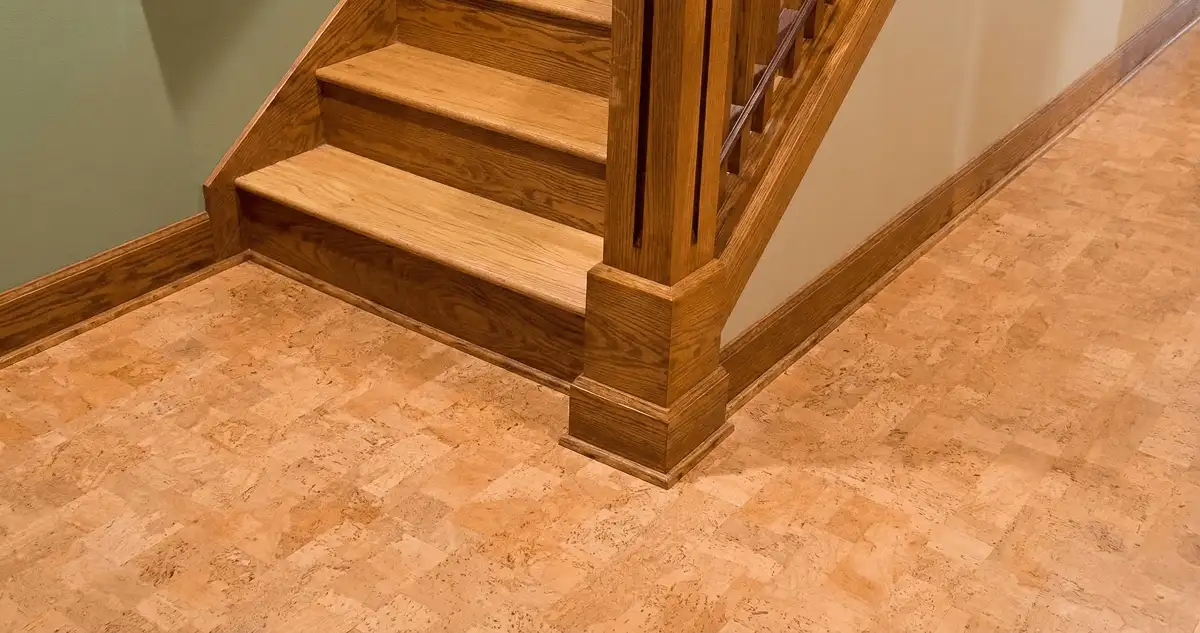 End of a staircase with cork flooring in Baton Rouge, LA